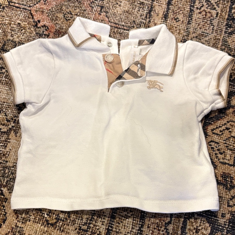 Burberry White Polo with Signature Check Trim - Kids